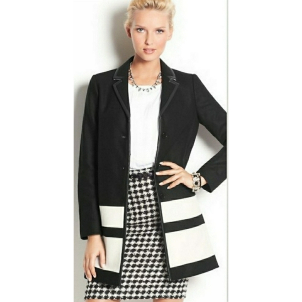 Ann Taylor Petite Black And White Colorblock Wool Coat Size XS